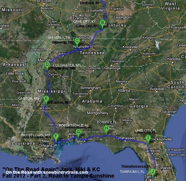 Snowbird RV Route South IN to FL
